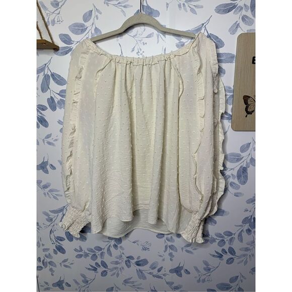 Max Studio Smocked Long Sleeve Blouse Ecru Ivory Size S - Picture 3 of 9